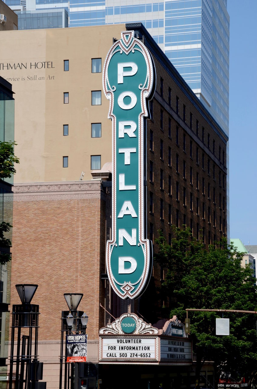 Picture of the Portland sign outside Arlene Schnitzer Concert Hall