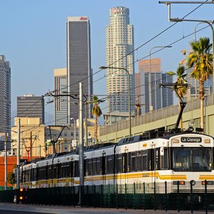 Light rail leaves downtown Los Angeles