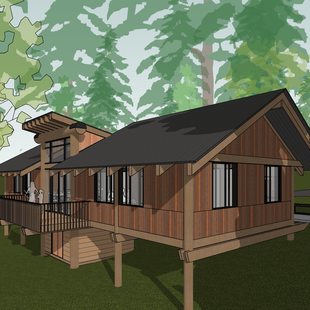 Artist rendering of a proposed community education building in the forested areas of Tryon Creek Park.