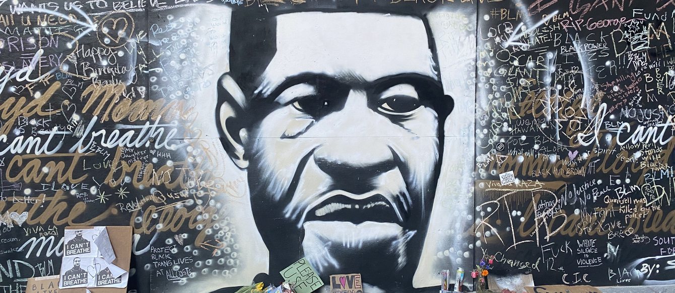 a mural of George Floyd in downtown Portland