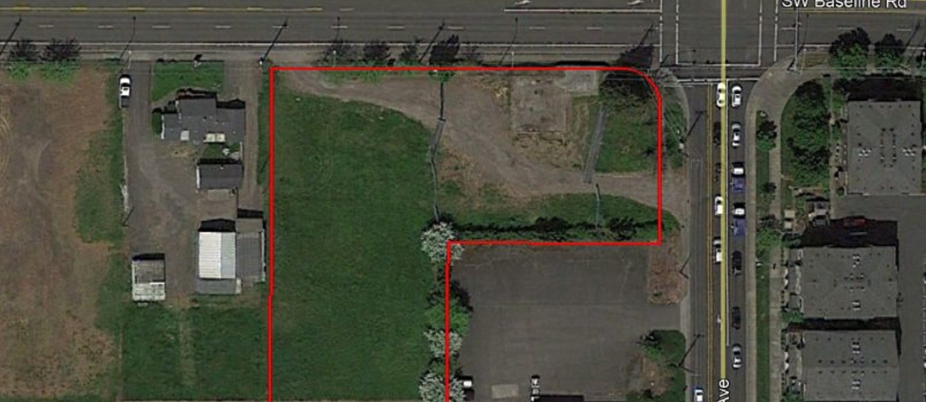 Aerial view of parcel being considered for redevelopment by the City of Beaverton and Metro