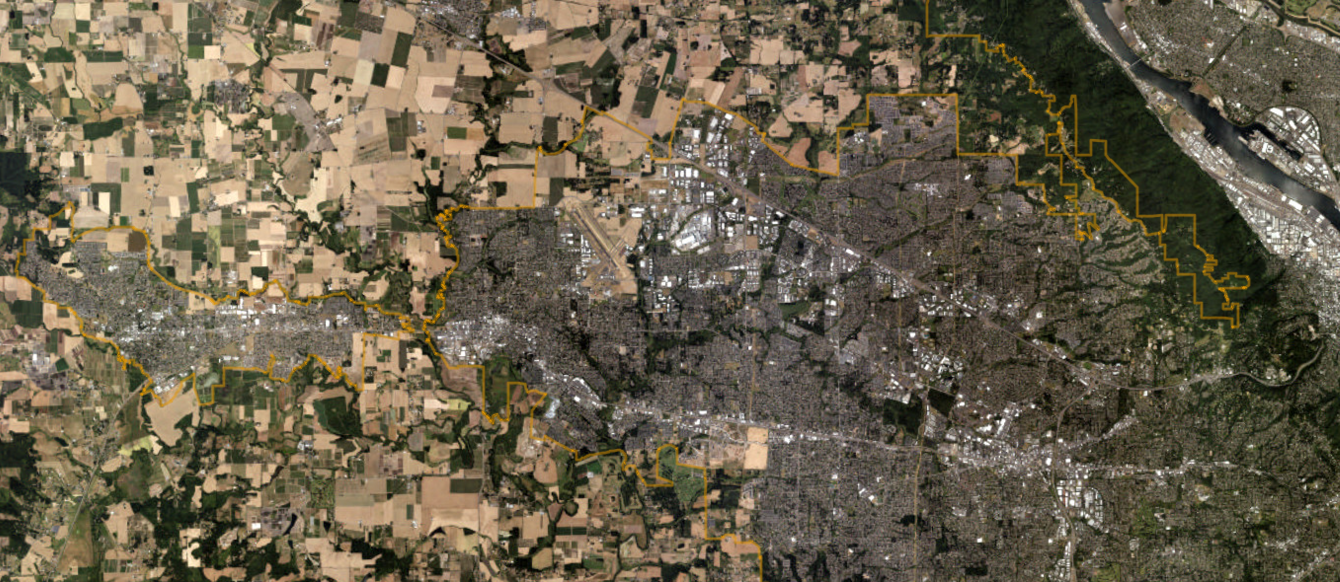 An aerial view of the Greater Portland region