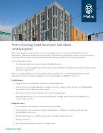 Metro affordable housing bond developer fact sheet