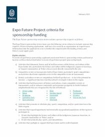 Sponsorship funding criteria for Expo Future