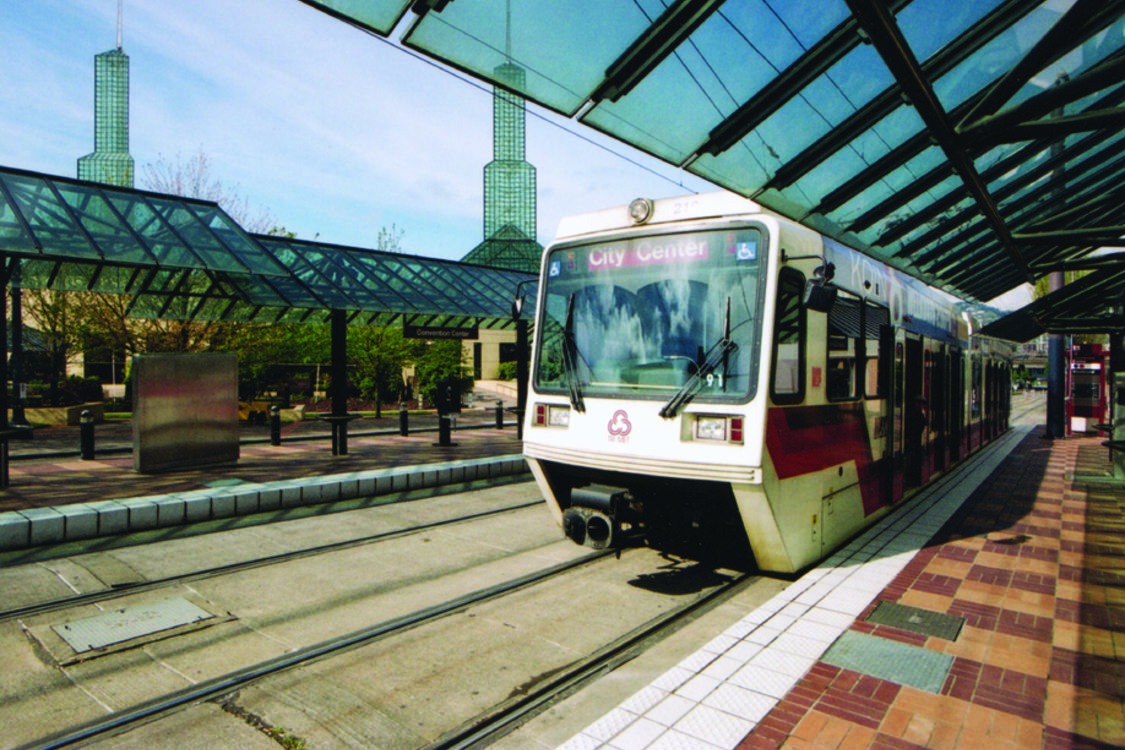 photo of a MAX train outside the convention center