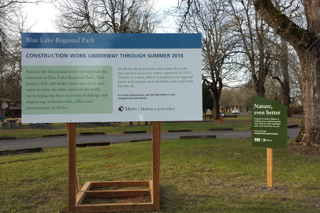 photo of Blue Lake Regional Park improvements sign
