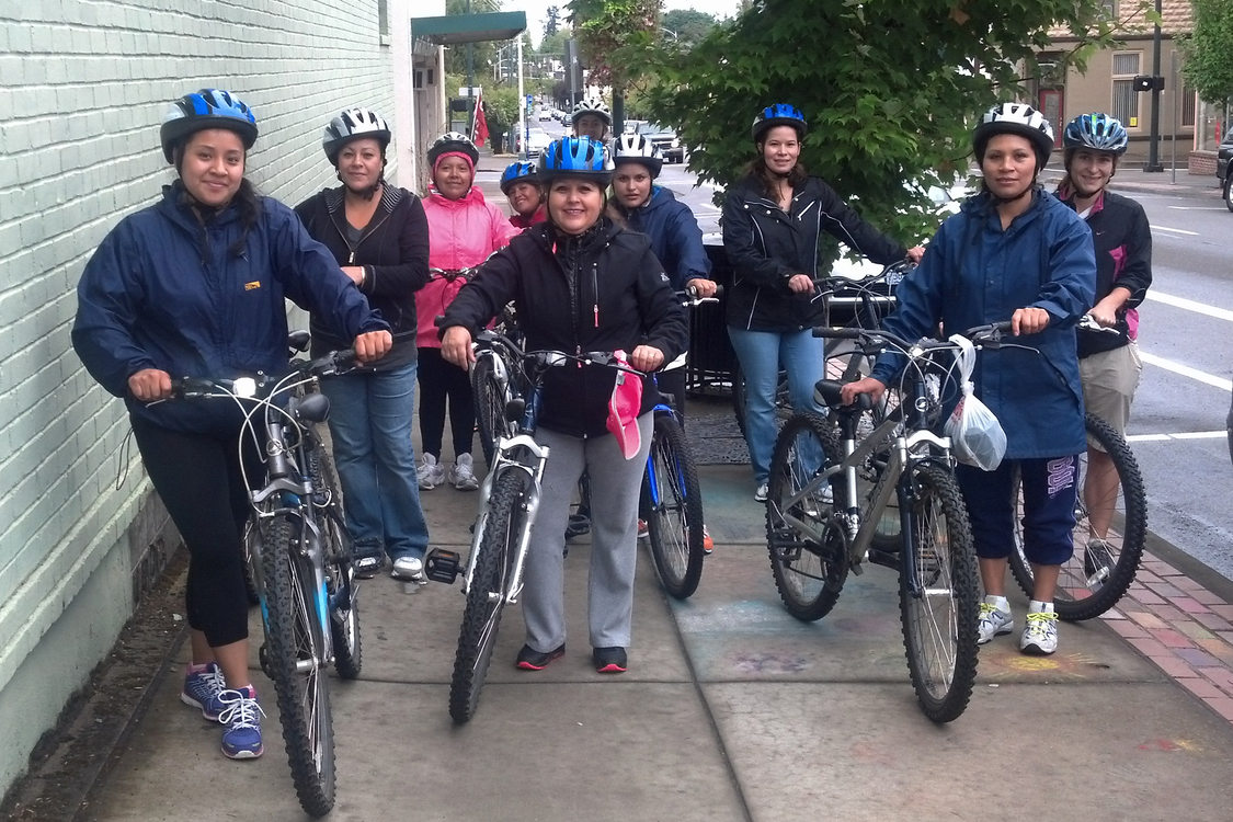 photo of bike riders in downtown Forest Grove