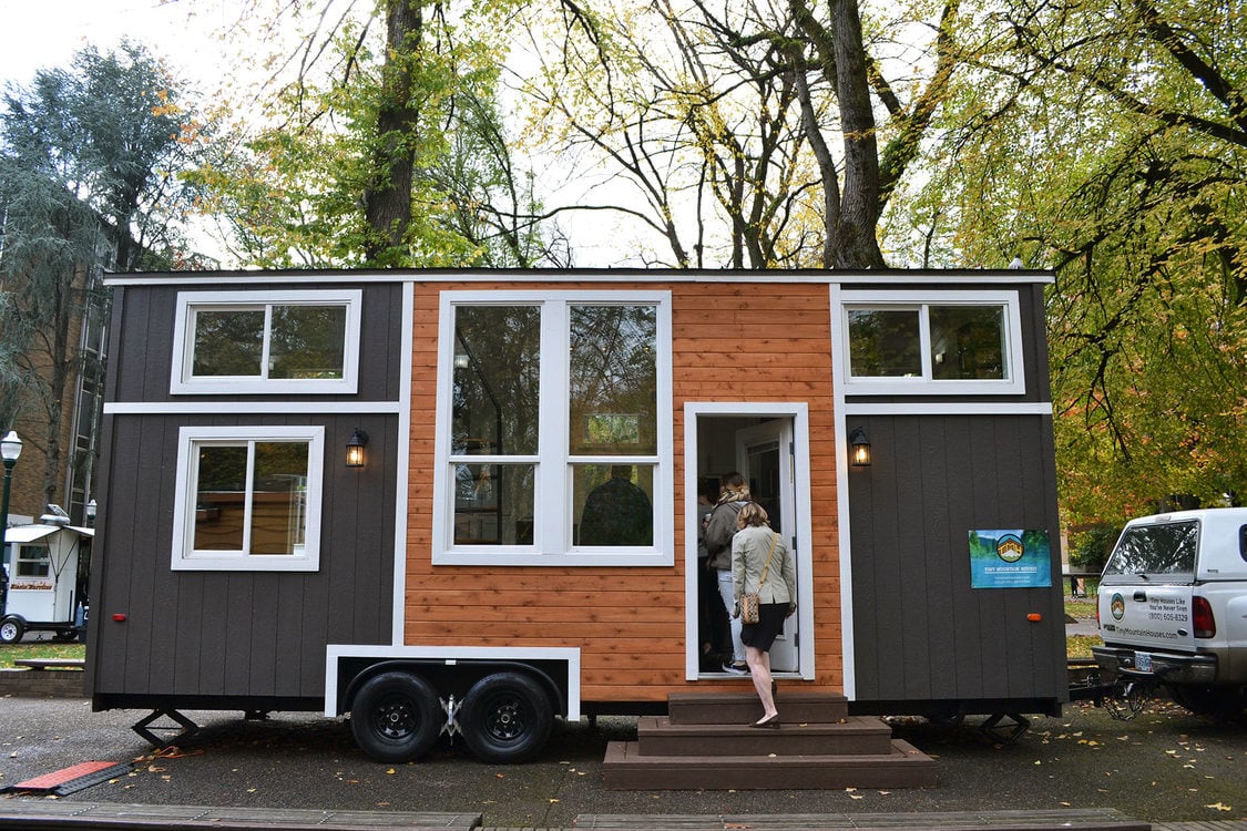 A tiny home on display during a conference in early November at Portland State University