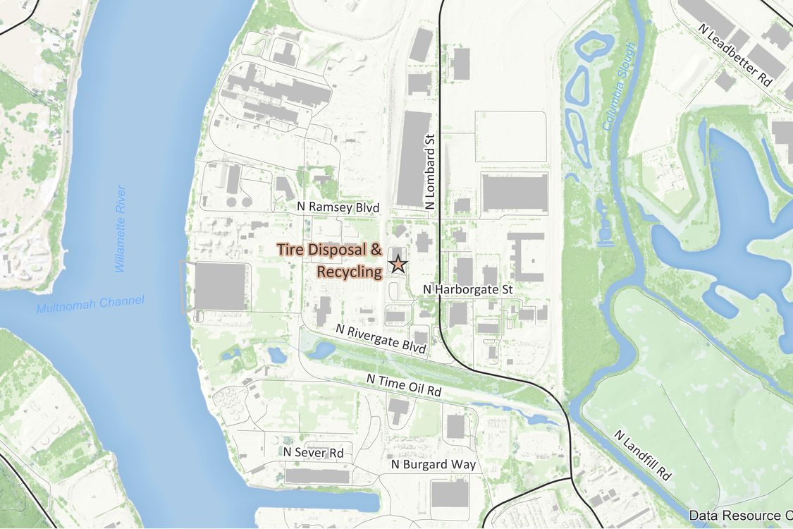 Tire Disposal and Recycling facility location map