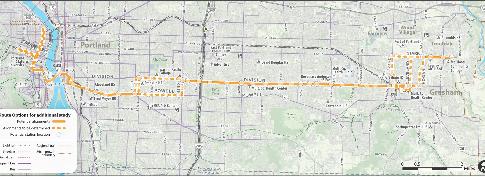 Proposed stations for the Powell-Division transit project