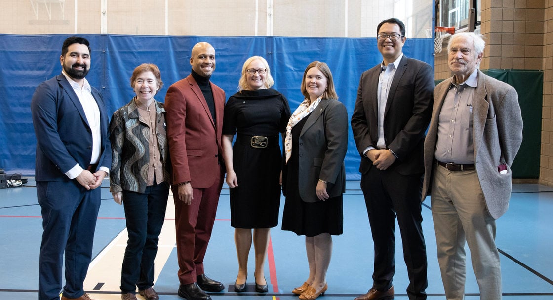 The seven members of Metro Council line up for a group shot at the inauguration ceremony in East Portland Community Center on January 3, 2023